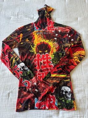 LUU DAN LONG SLEEVE TATTOO MESH TOP